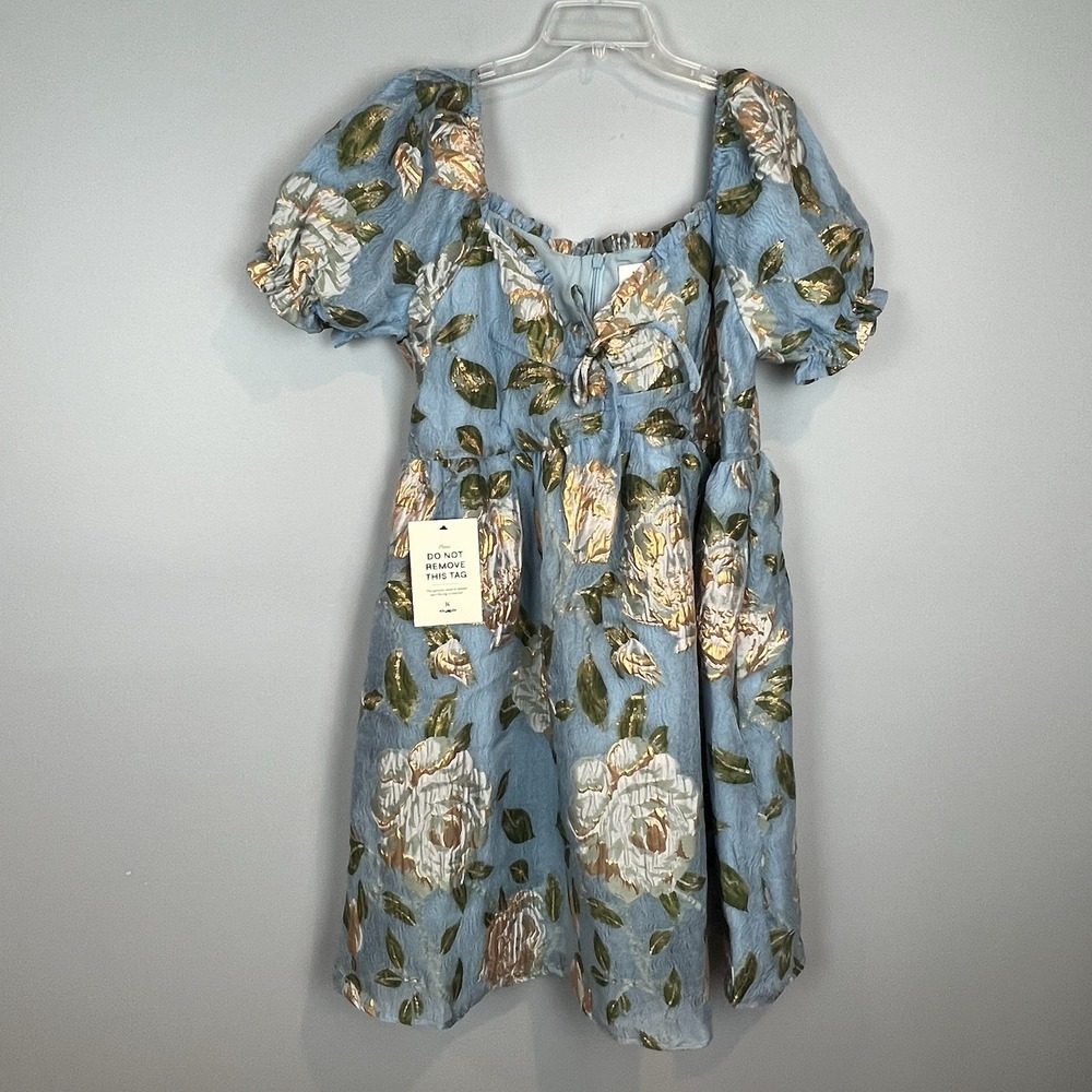 JessaKae Beaumont Blue Dress Womens Size XXL Babydoll Puff Sleeve Romance
